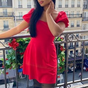 Forever 21 Red Puff Sleeve Skater Mini Dress